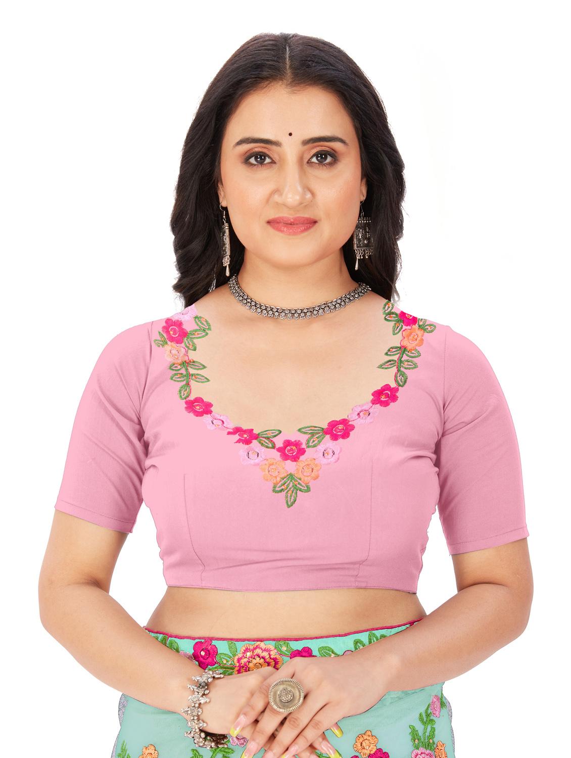 light blue floral embroidered saree with blouse - 20240550 - Standard Image - 5