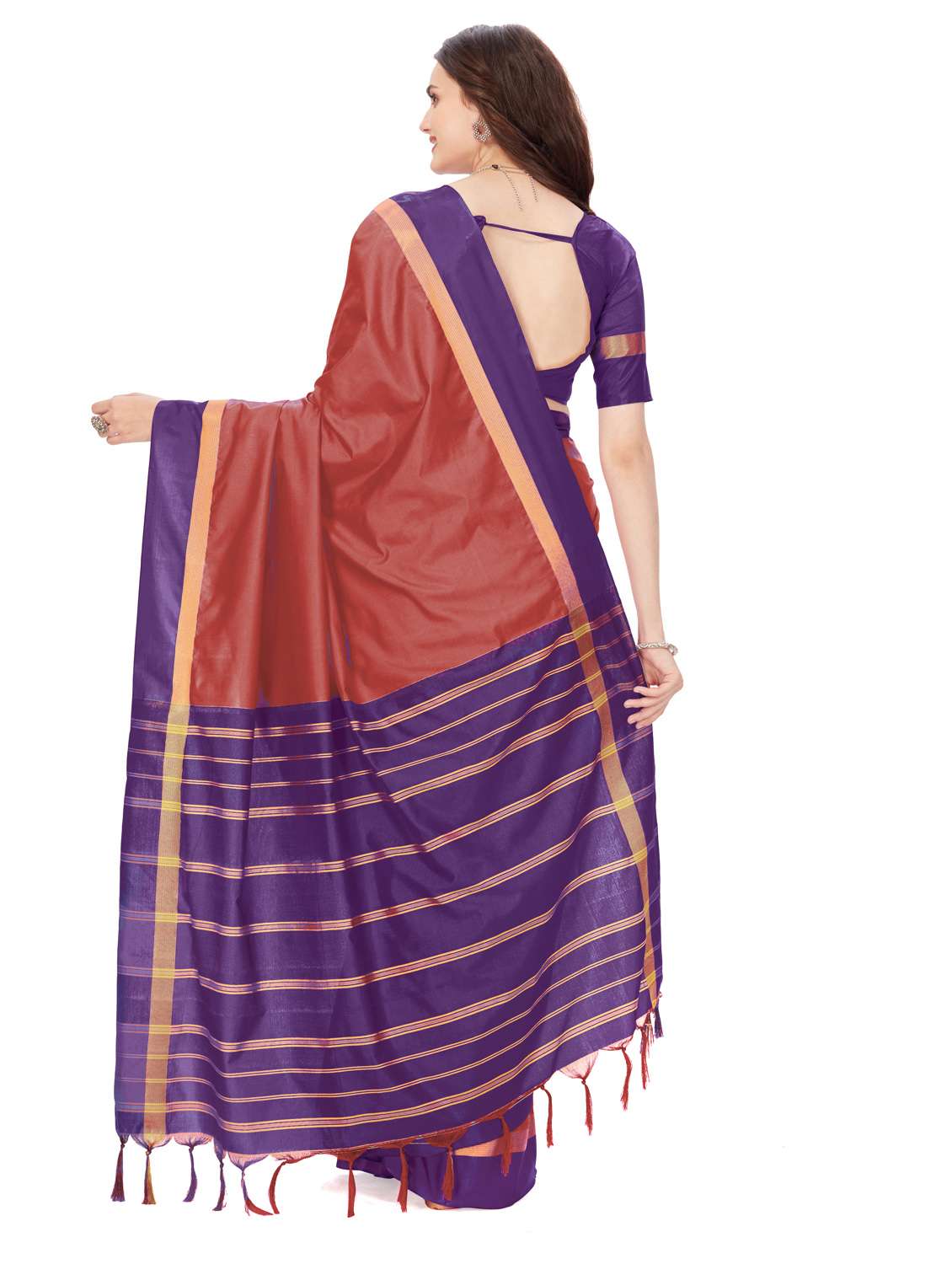 solid bordered saree with blouse - 20240557 -  Standard Image - 3