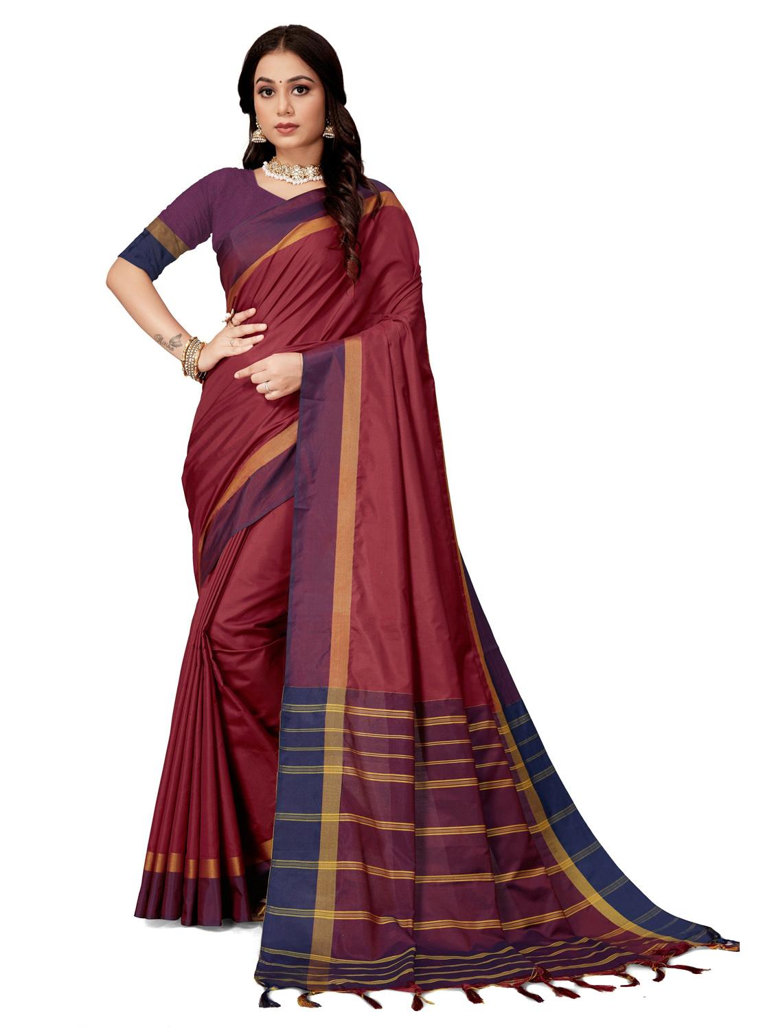 maroon colored bordered  saree with blouse - 20240570 -  Zoom Image - 0