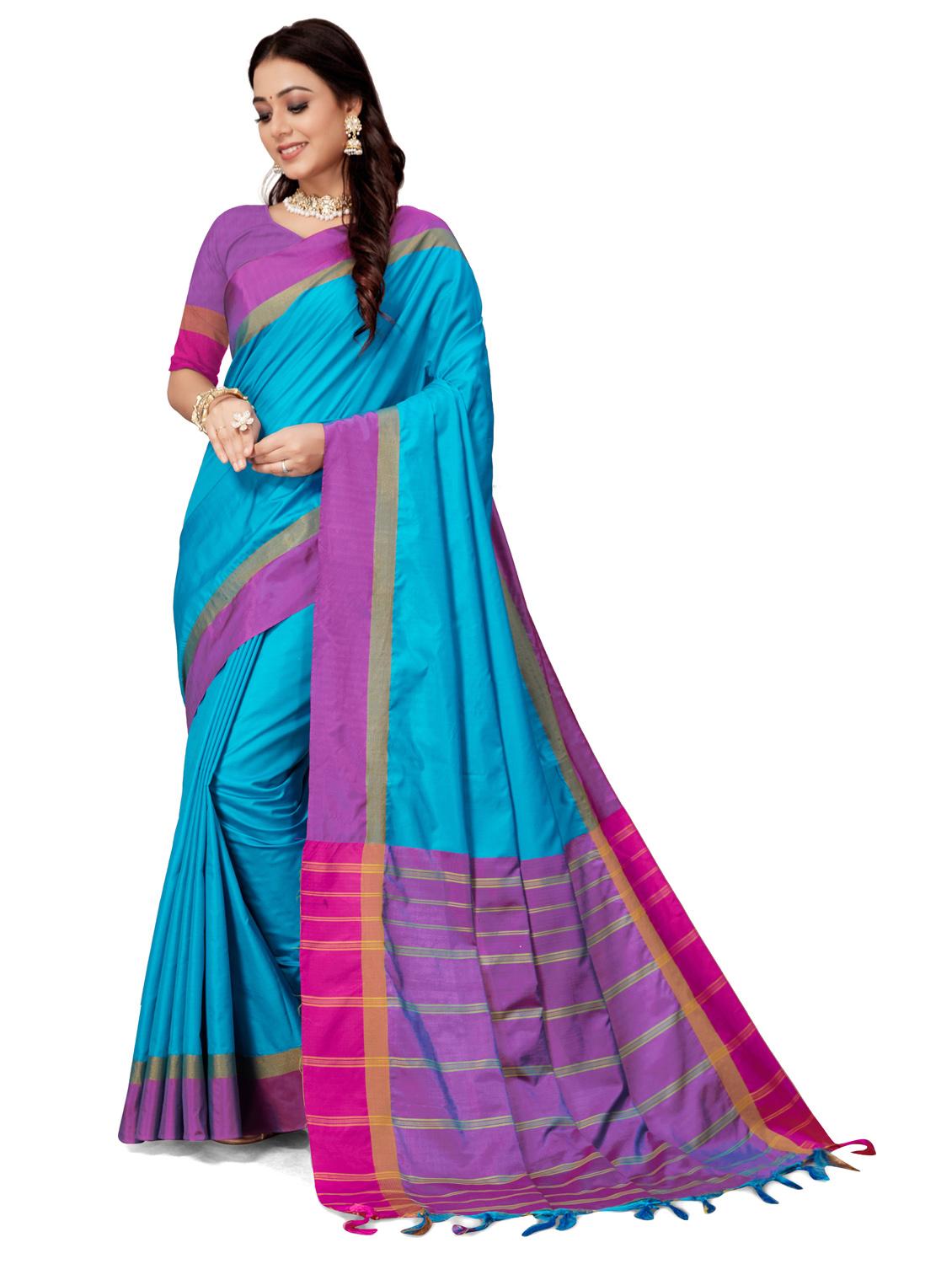 multi colored bordered  saree with blouse - 20240572 -  Zoom Image - 0