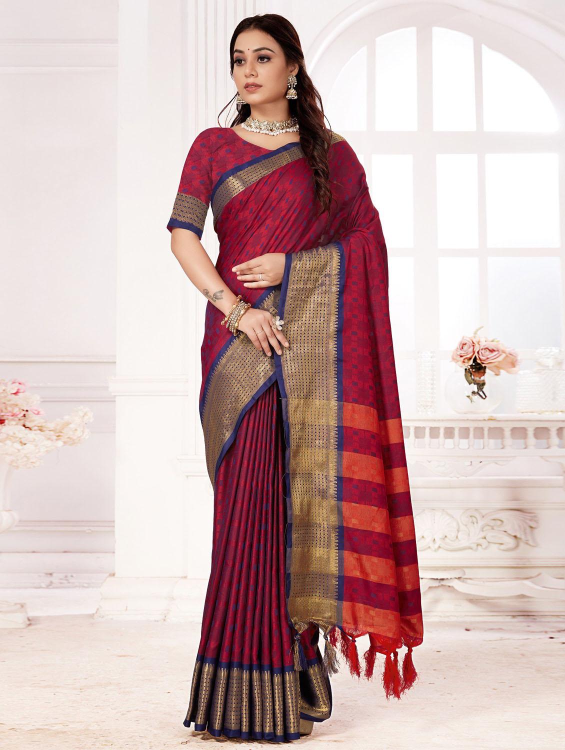 zari work maroon banarasi saree with blouse - 20240576 - Zoom Image - 0