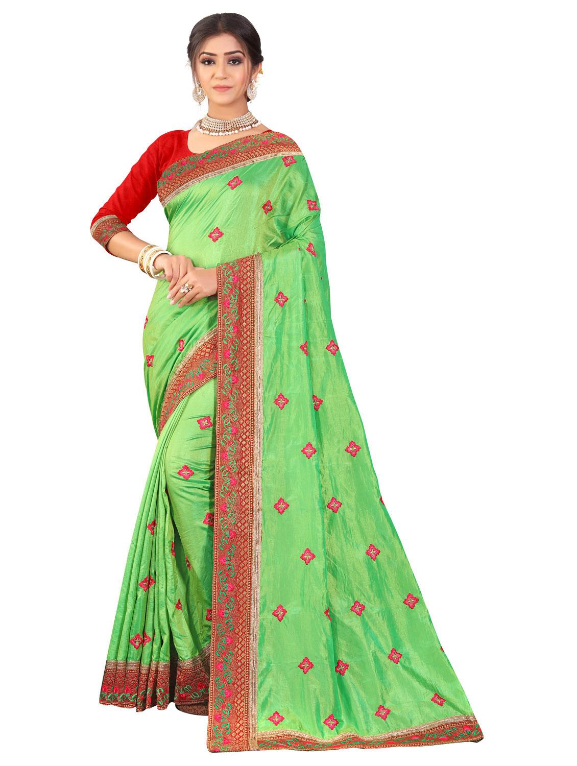 green embroidered saree with blouse - 20240584 - Zoom Image - 0