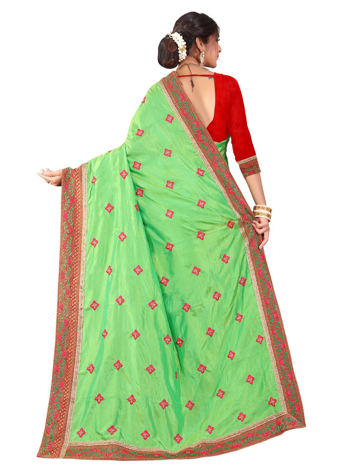 green embroidered saree with blouse - 20240584 - Standard Image - 3