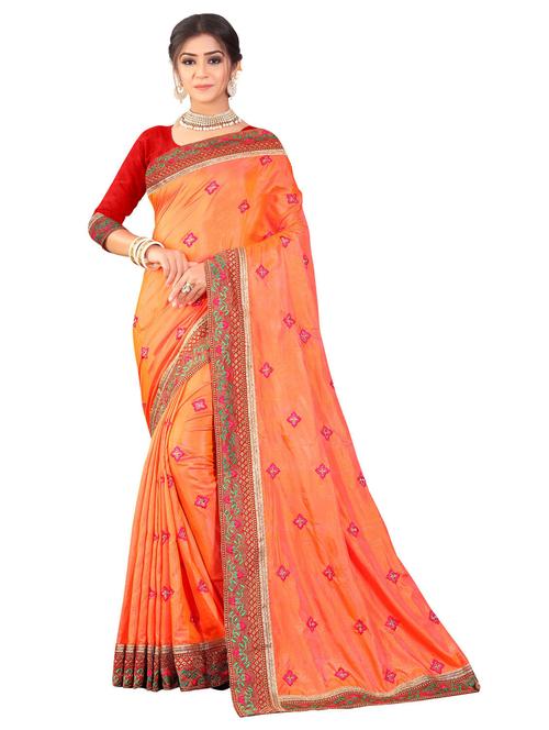 orange embroidered saree with blouse - 20240588 - Standard Image - 0