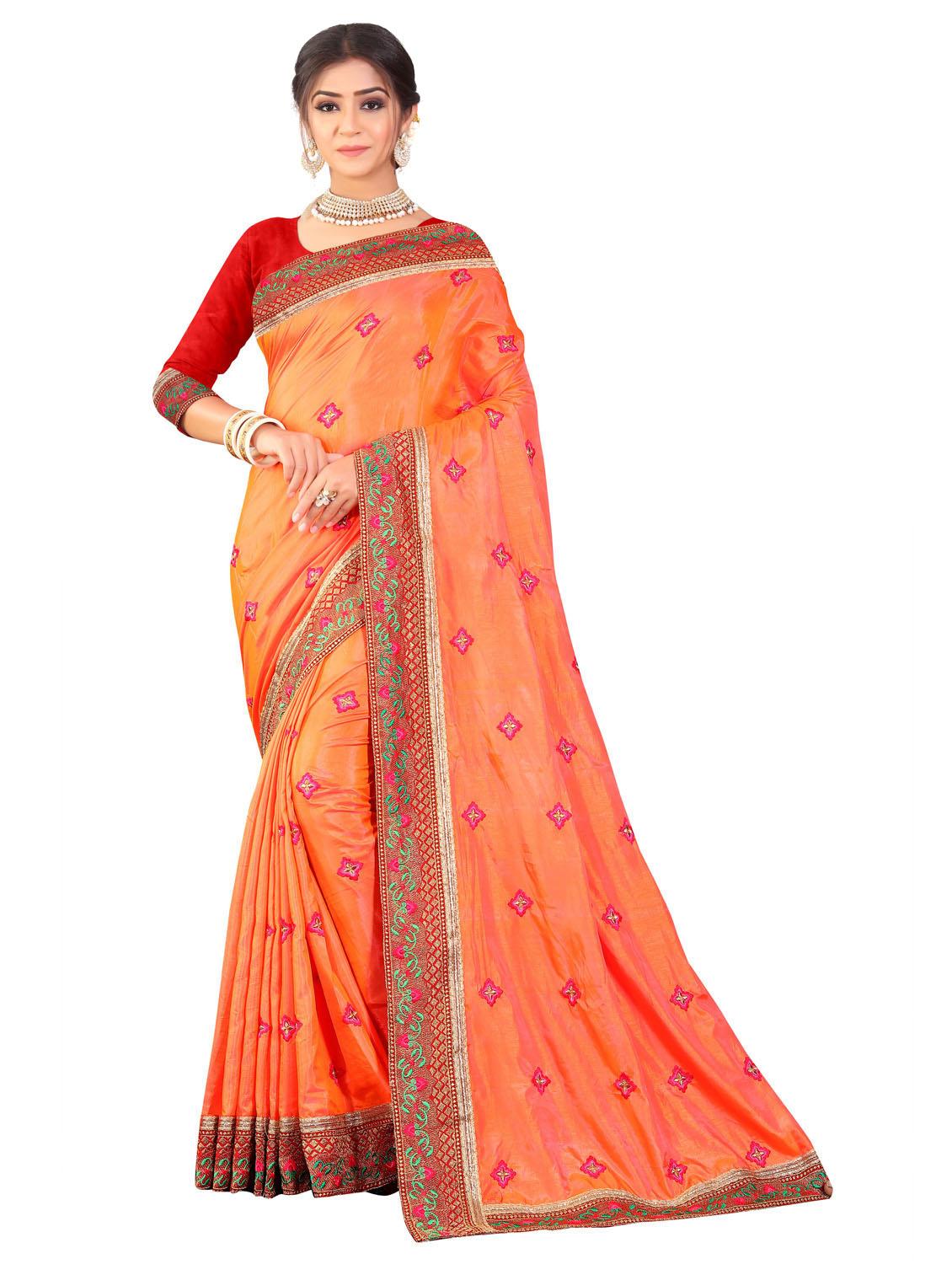 orange embroidered saree with blouse - 20240588 - Zoom Image - 0