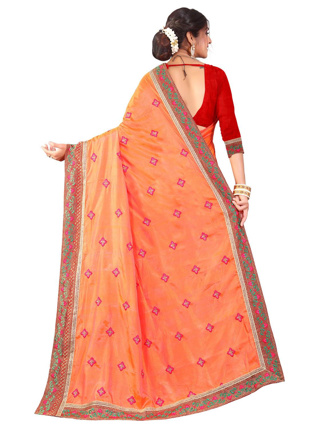 orange embroidered saree with blouse - 20240588 - Standard Image - 3