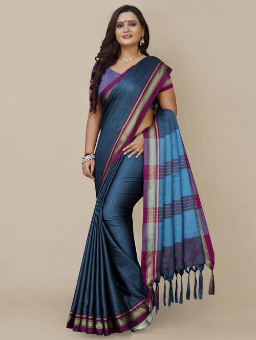 conntrast border ikkat saree with blouse - 20240629 - Standard Image - 0