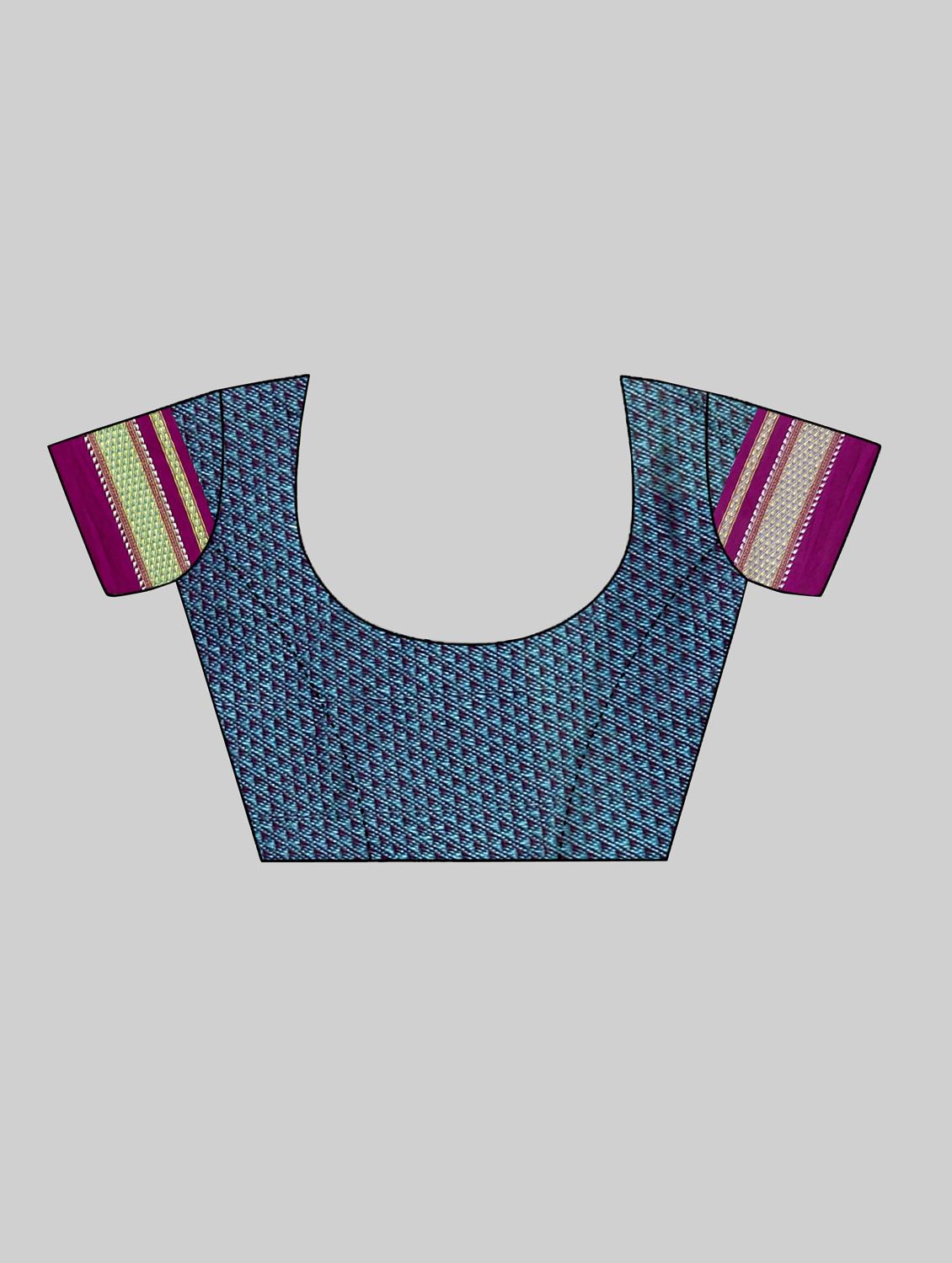 conntrast border ikkat saree with blouse - 20240629 - Standard Image - 3