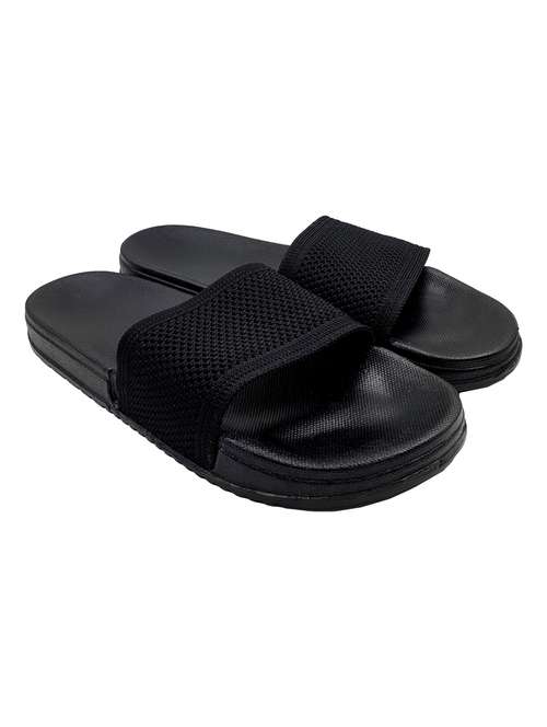 black synthetic slip on flip flops - 20240815 - Standard Image - 0