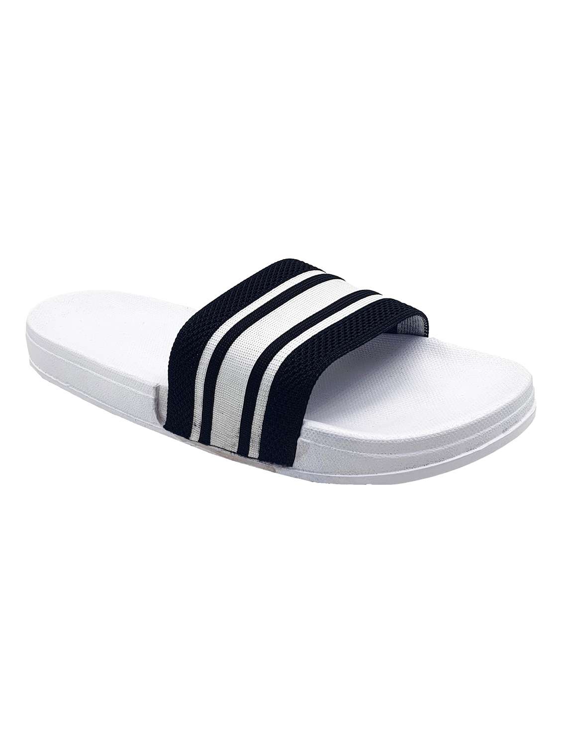 white synthetic slip on flip flops