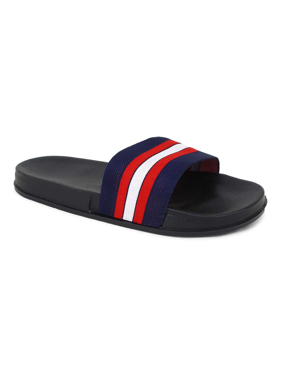 blue synthetic slip on flip flops