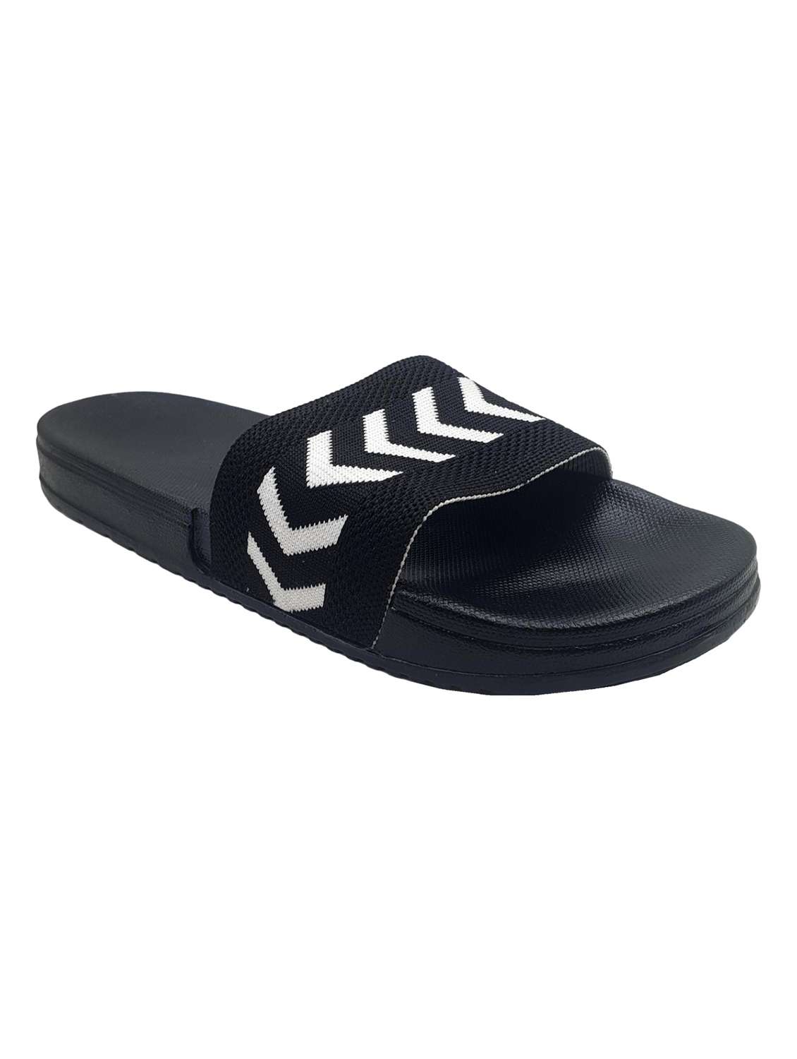 black synthetic slip on flip flops