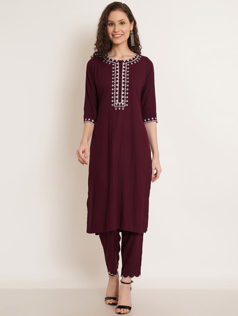 embroidered cotton kurta pant set - 20242957 - Zoom Image - 0