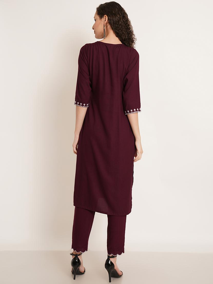 embroidered cotton kurta pant set - 20242957 - Standard Image - 3