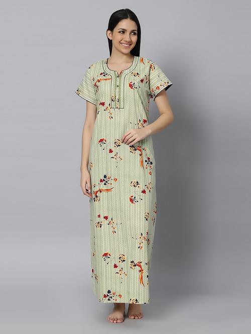 green floral print short sleeves nighty with pocket - 20243448 - Standard Image - 0