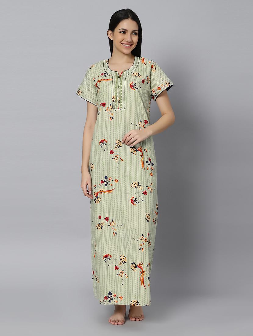 green floral print short sleeves nighty with pocket - 20243448 - Zoom Image - 0