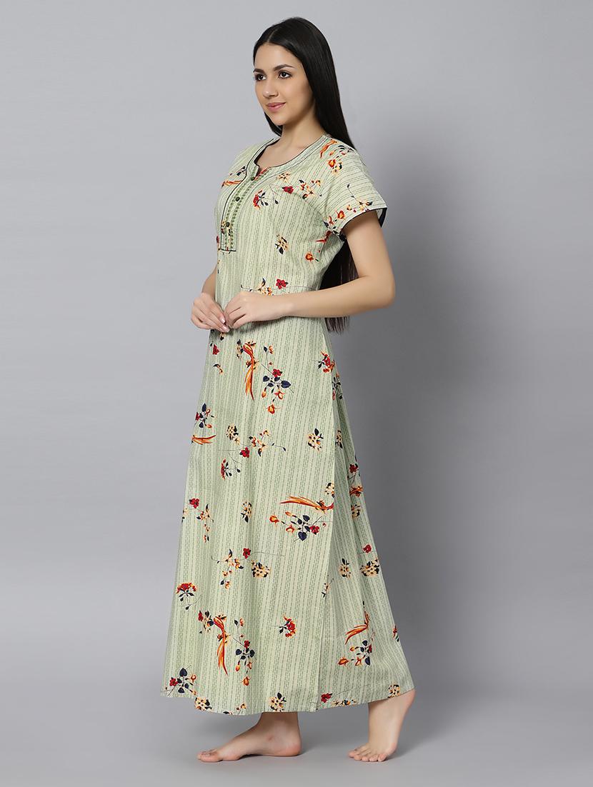 green floral print short sleeves nighty with pocket - 20243448 - Standard Image - 3