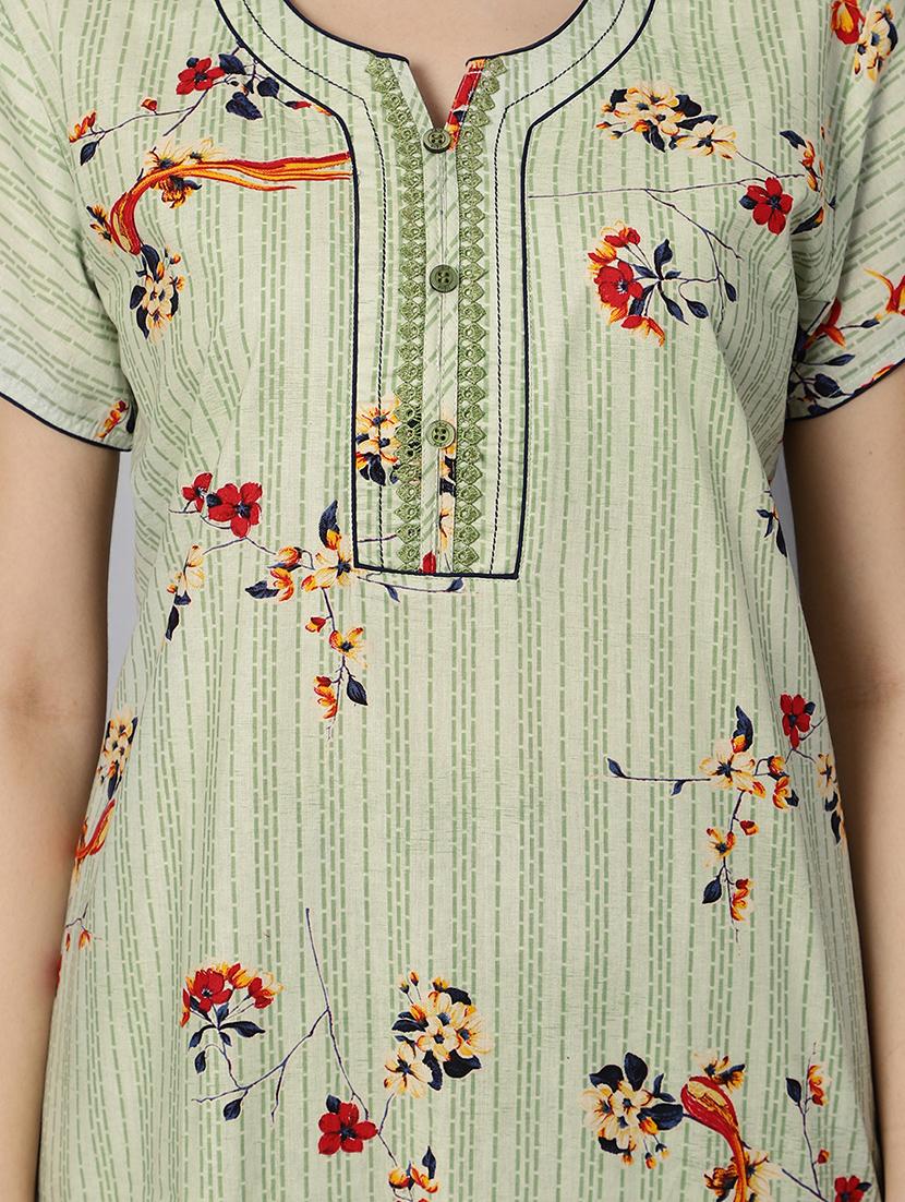 green floral print short sleeves nighty with pocket - 20243448 - Standard Image - 5