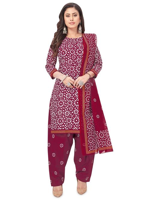 maroon floral printed unstitched suits - 20244375 - Standard Image - 0