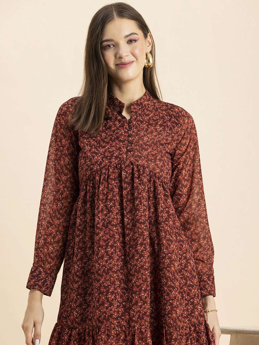 women floral print long sleeves dress - 20244411 - Standard Image - 5