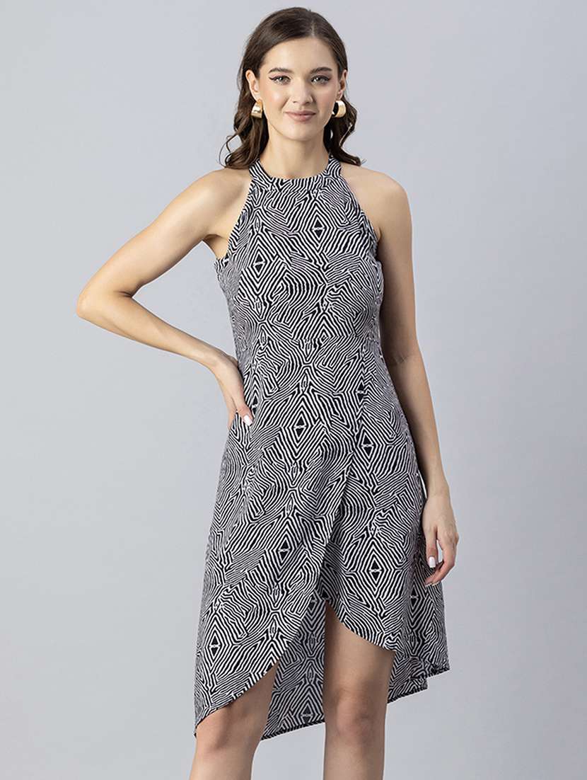 women printed halter neck sleeveless high low dress - 20244418 -  Zoom Image - 0
