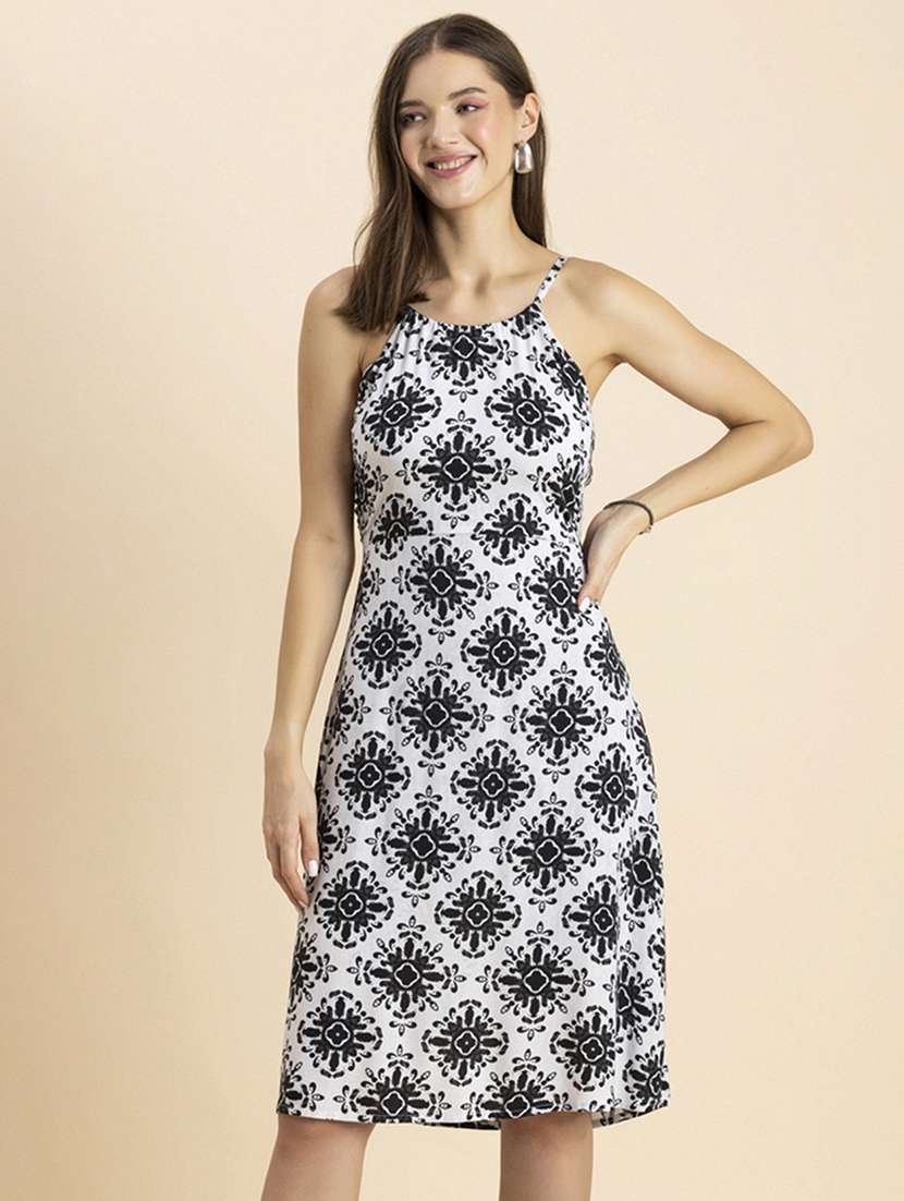 women printed shoulderstrap backless dress - 20244425 - Zoom Image - 0