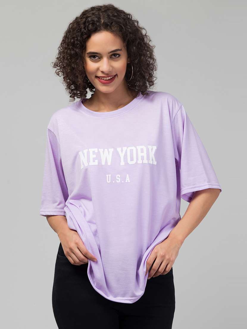 women's chest print round neck t-shirt