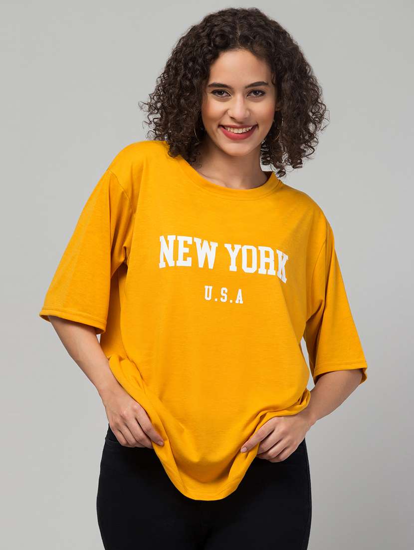 women's chest print round neck t-shirt