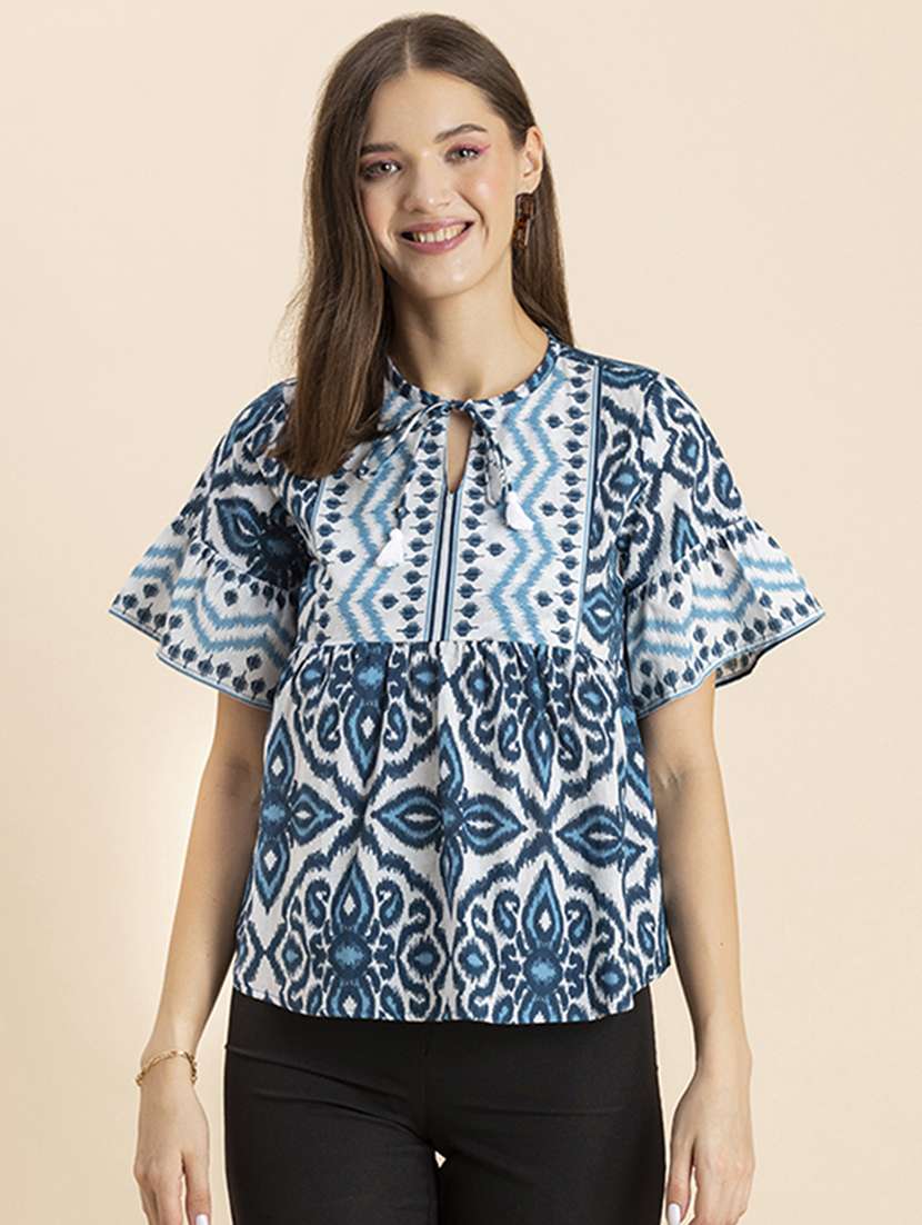 women's a line tie-up neck top