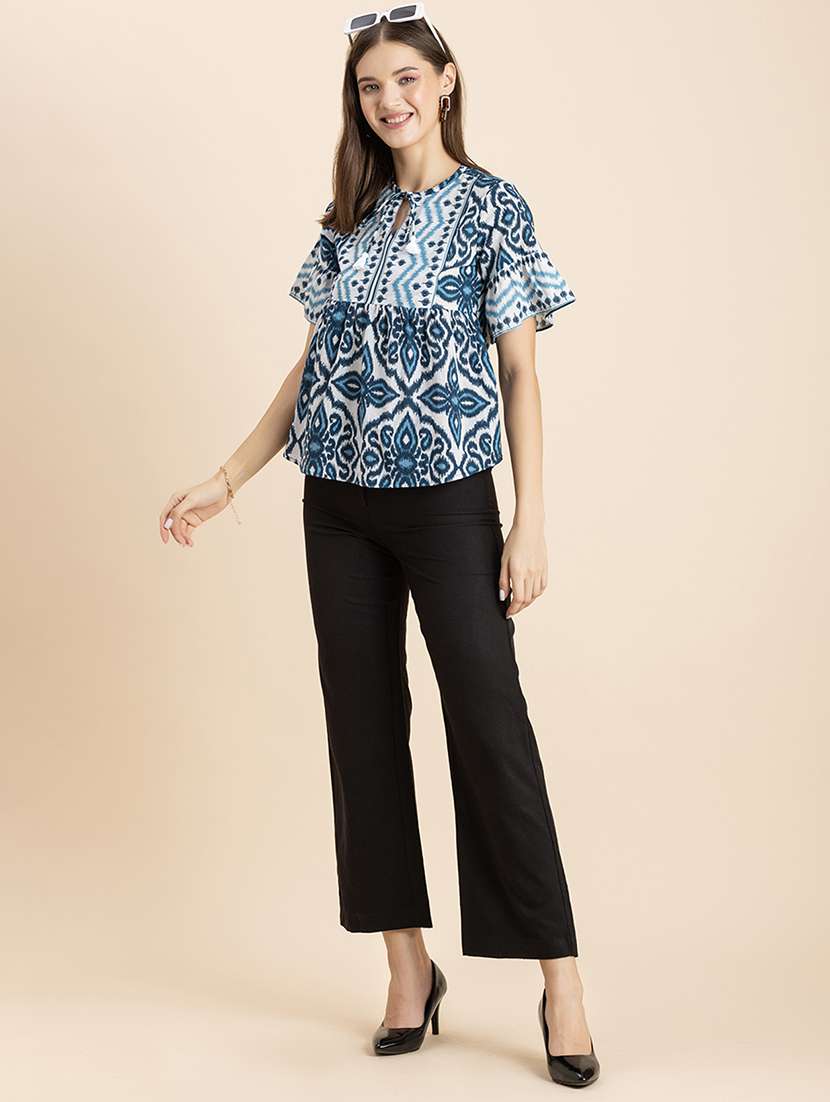 women's a line tie-up neck top - 20244869 -  Standard Image - 3