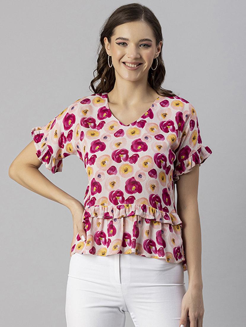 women's ruffle v neck top - 20245318 - Zoom Image - 0