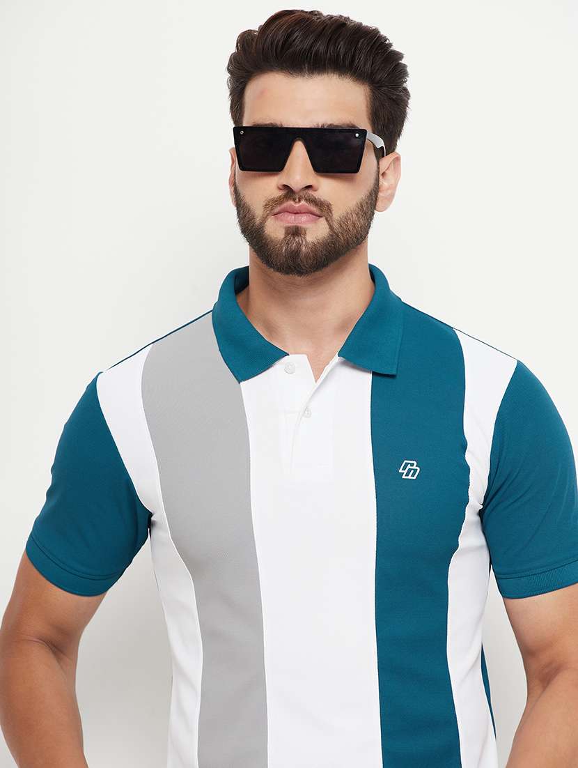 teal striped polo t-shirt - 20245330 -  Standard Image - 3