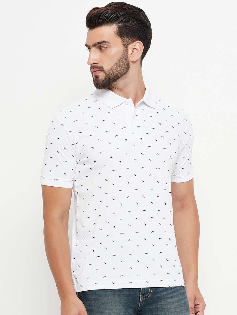white micro print cotton polo t-shirt