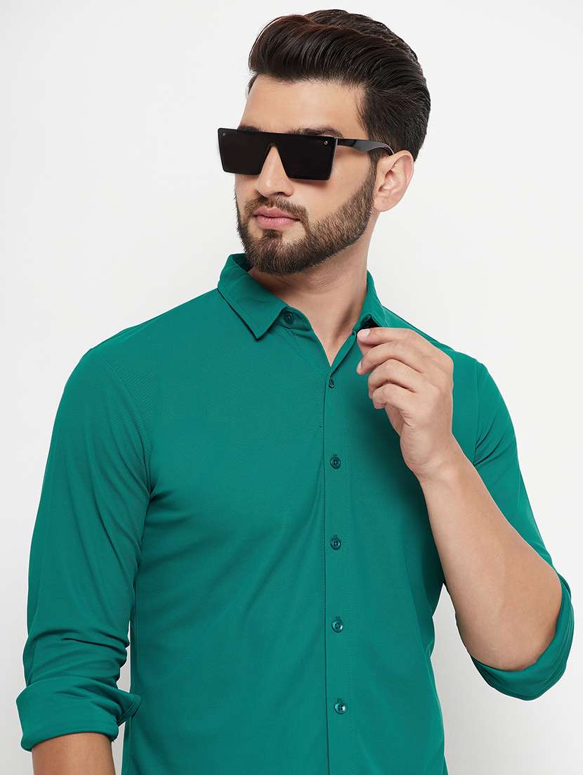 men teal slim fit solid casual shirt - 20245343 -  Standard Image - 3