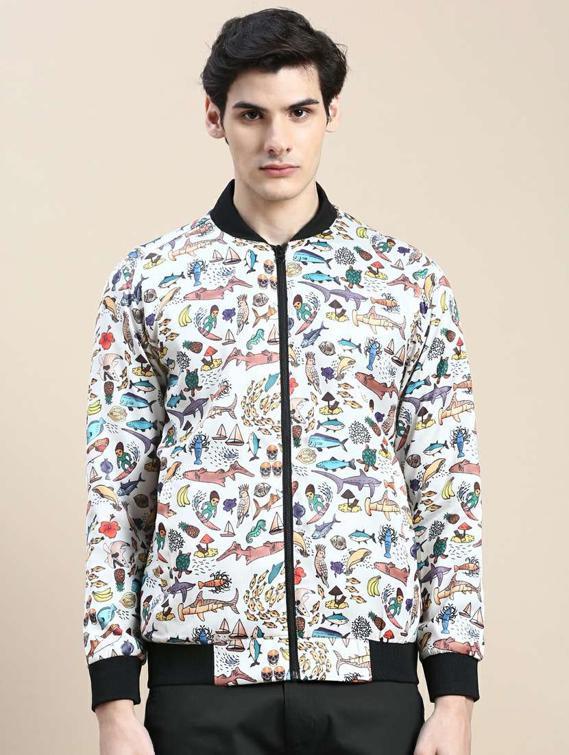 men white printed nylon bomber jacket
