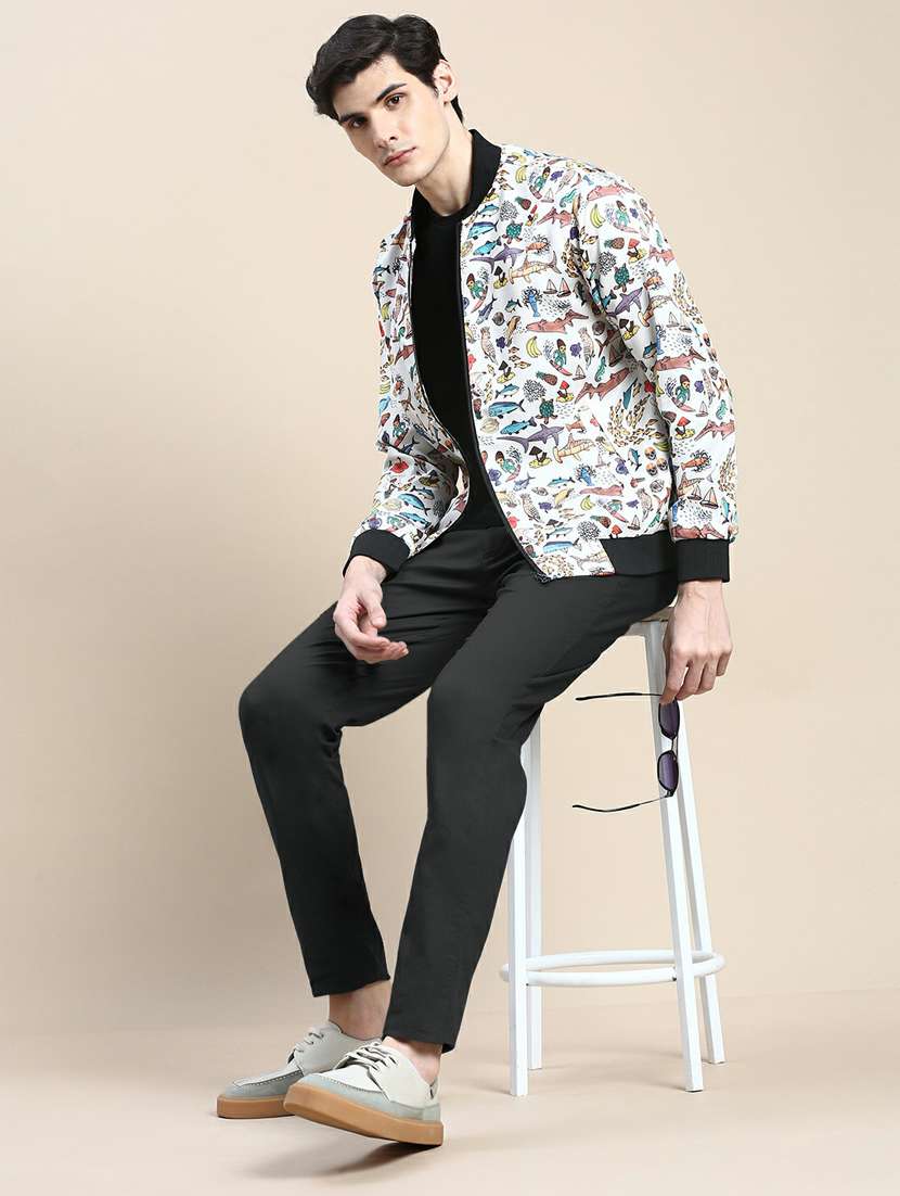 men white printed nylon bomber jacket - 20245363 -  Standard Image - 3