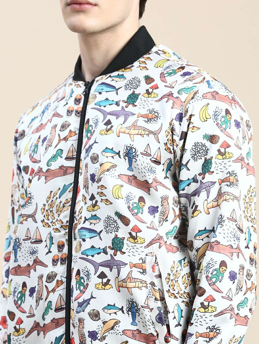 men white printed nylon bomber jacket - 20245363 -  Standard Image - 5