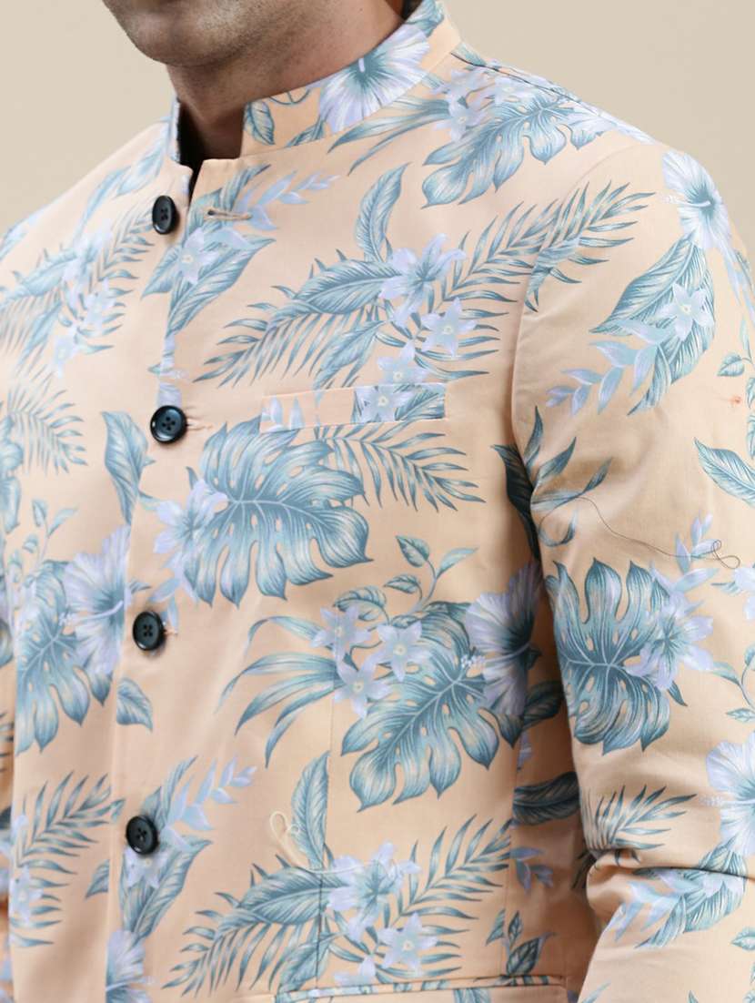 men cream tropical print cotton single breasted casual blazer - 20245395 -  Standard Image - 5