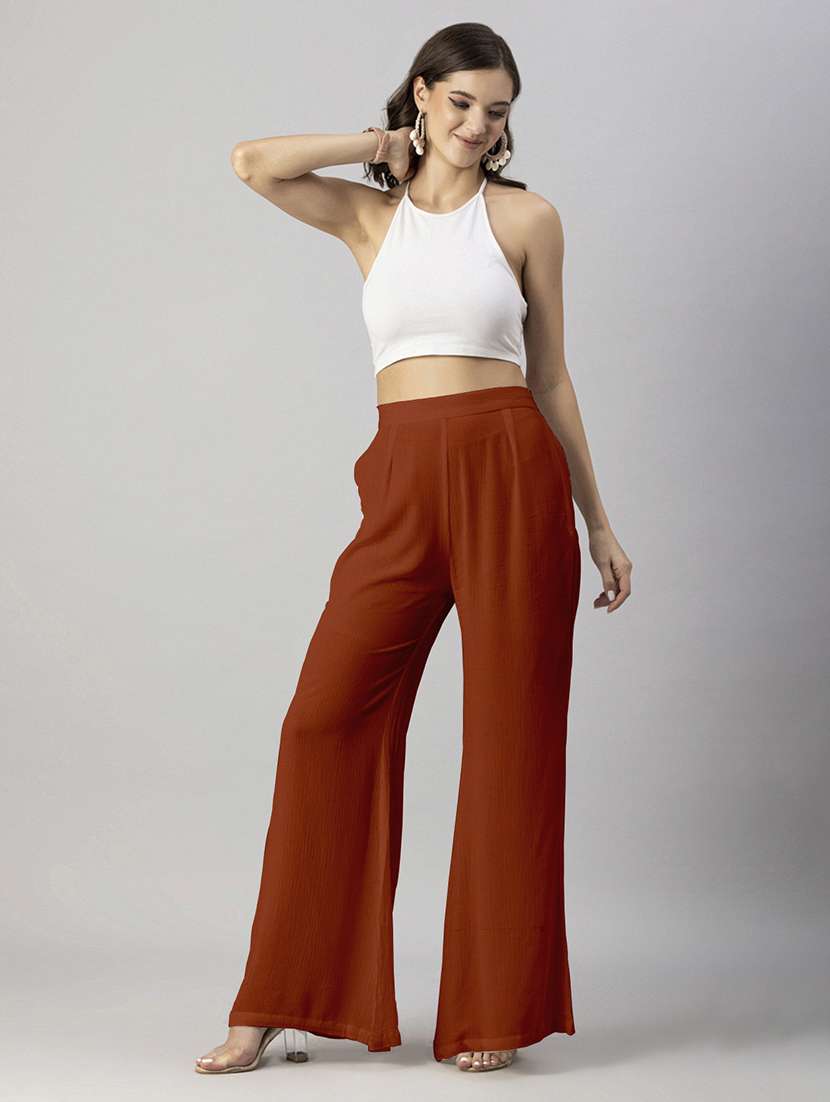 women solid high rise wide leg trouser - 20245411 - Zoom Image - 0