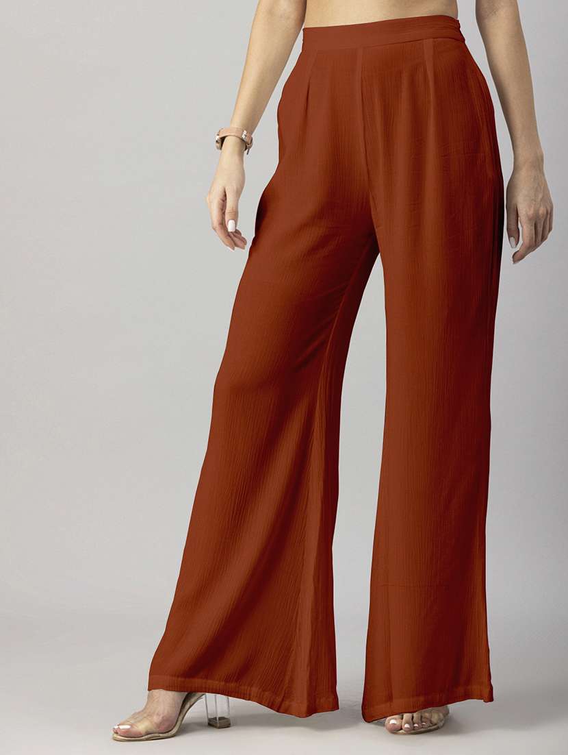 women solid high rise wide leg trouser - 20245411 - Standard Image - 5