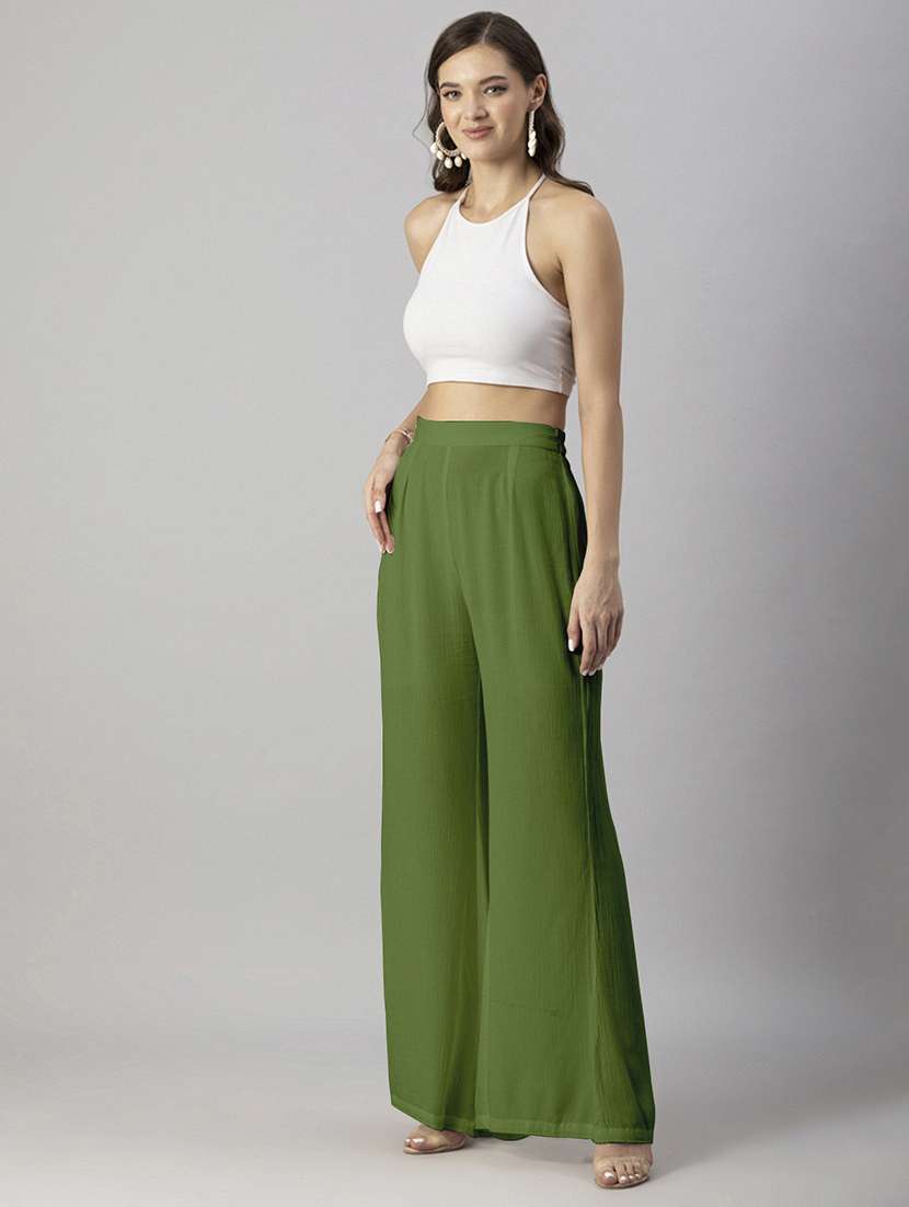 women solid high rise wide leg trouser - 20245413 - Standard Image - 3