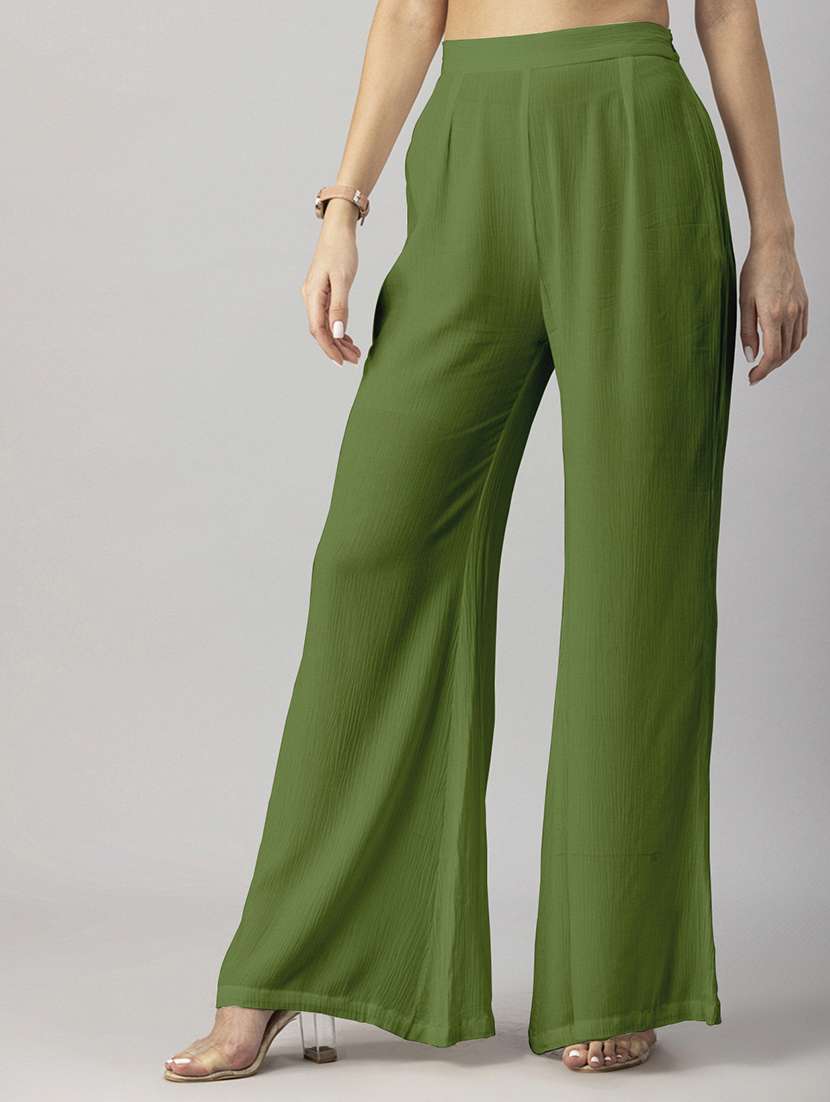 women solid high rise wide leg trouser - 20245413 - Standard Image - 5