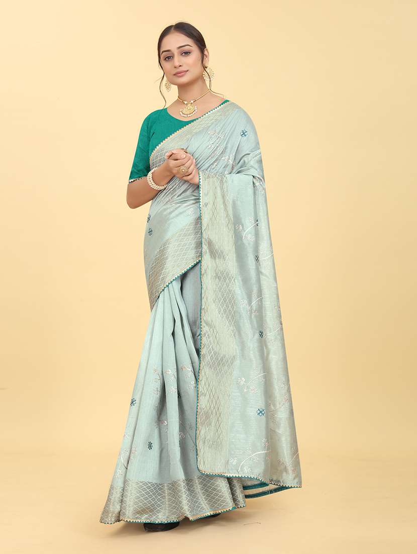 light blue embroidered saree with blouse - 20245417 - Zoom Image - 0