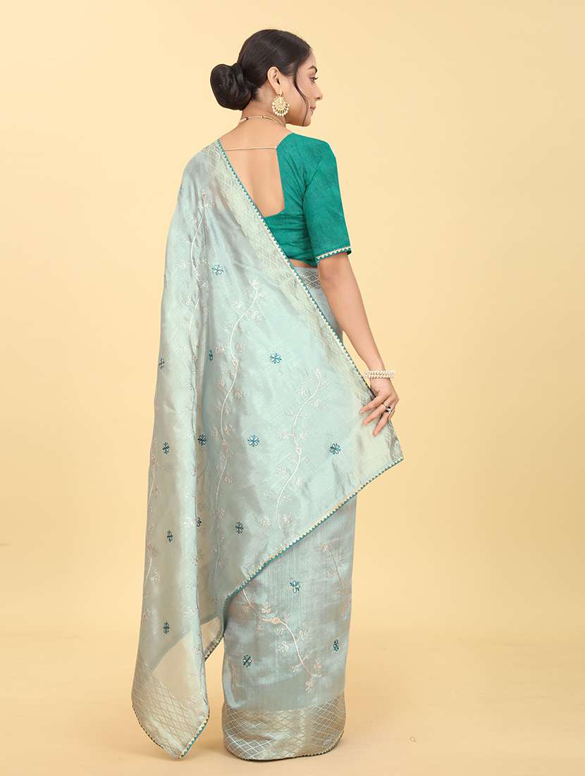light blue embroidered saree with blouse - 20245417 - Standard Image - 3