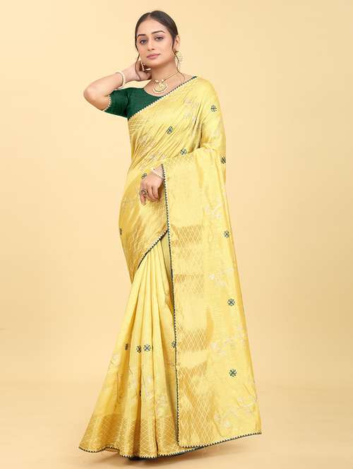 yellow cotton embroidered saree with blouse - 20245422 -  Standard Image - 0