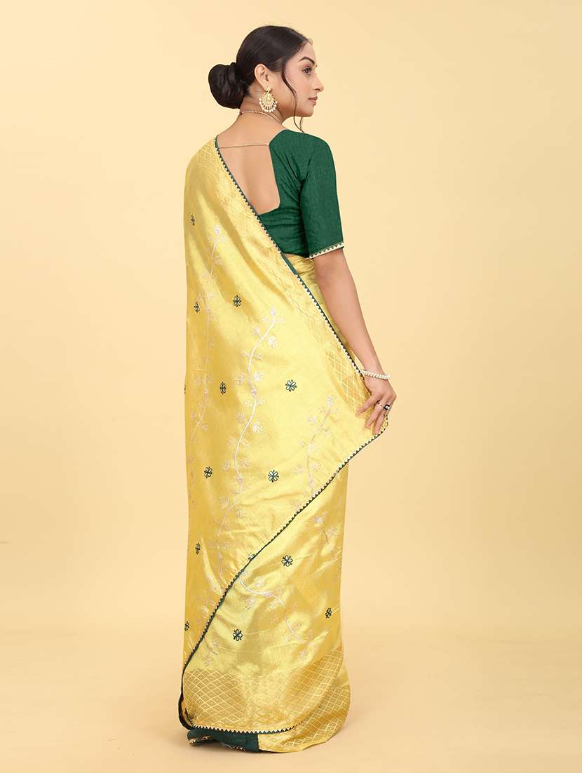 yellow cotton embroidered saree with blouse - 20245422 - Standard Image - 3