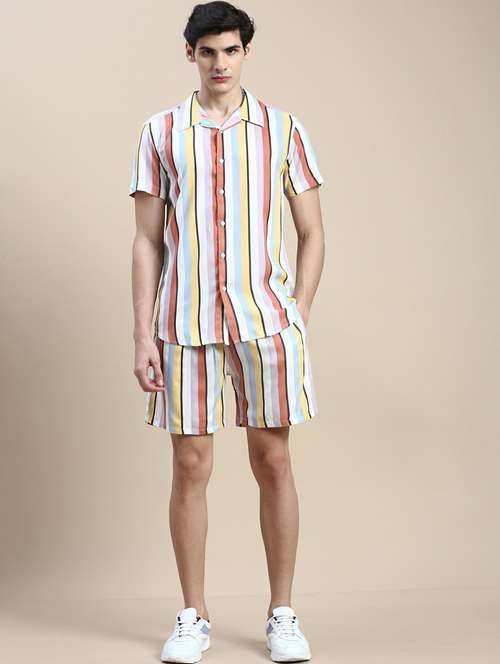 men printed shirt & shorts co-ord set - 20245465 - Standard Image - 0