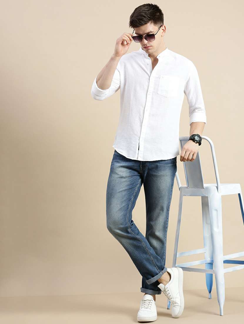 white solid long sleeve casual shirt - 20245640 -  Standard Image - 3