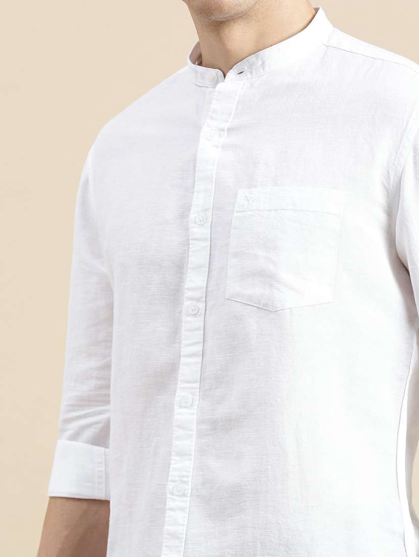 white solid long sleeve casual shirt - 20245640 -  Standard Image - 5