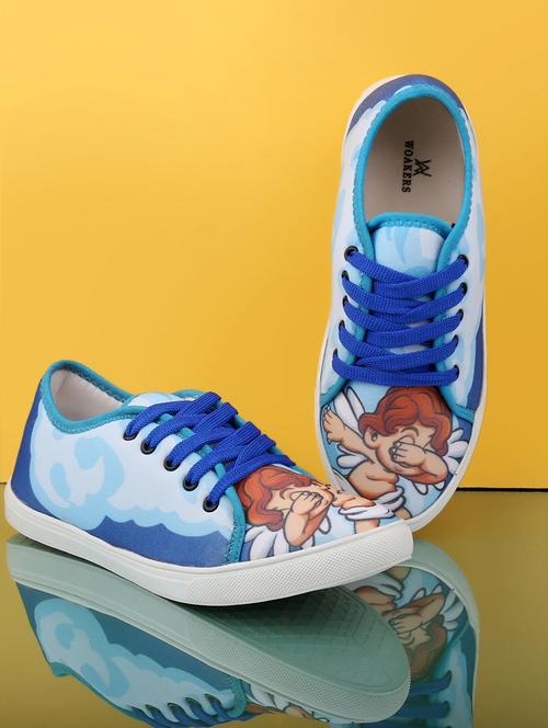men graphic printed blue lace up sneaker - 20245826 - Standard Image - 0